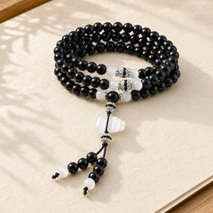 Black Onyx White Crystal Bead Meditation Bracelet featuring Black Onyx, Clear Quartz / White Crystal