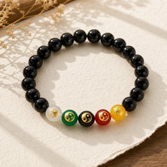 Black Onyx Yin Yang Purity Hand-Polished Round Bead Bracelet featuring Black Onyx, White Agate, White Stone