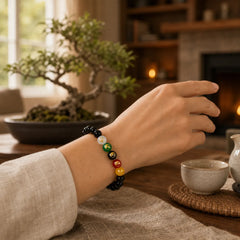 Black Onyx Yin Yang Purity Hand-Polished Round Bead Bracelet featuring Black Onyx, White Agate, White Stone