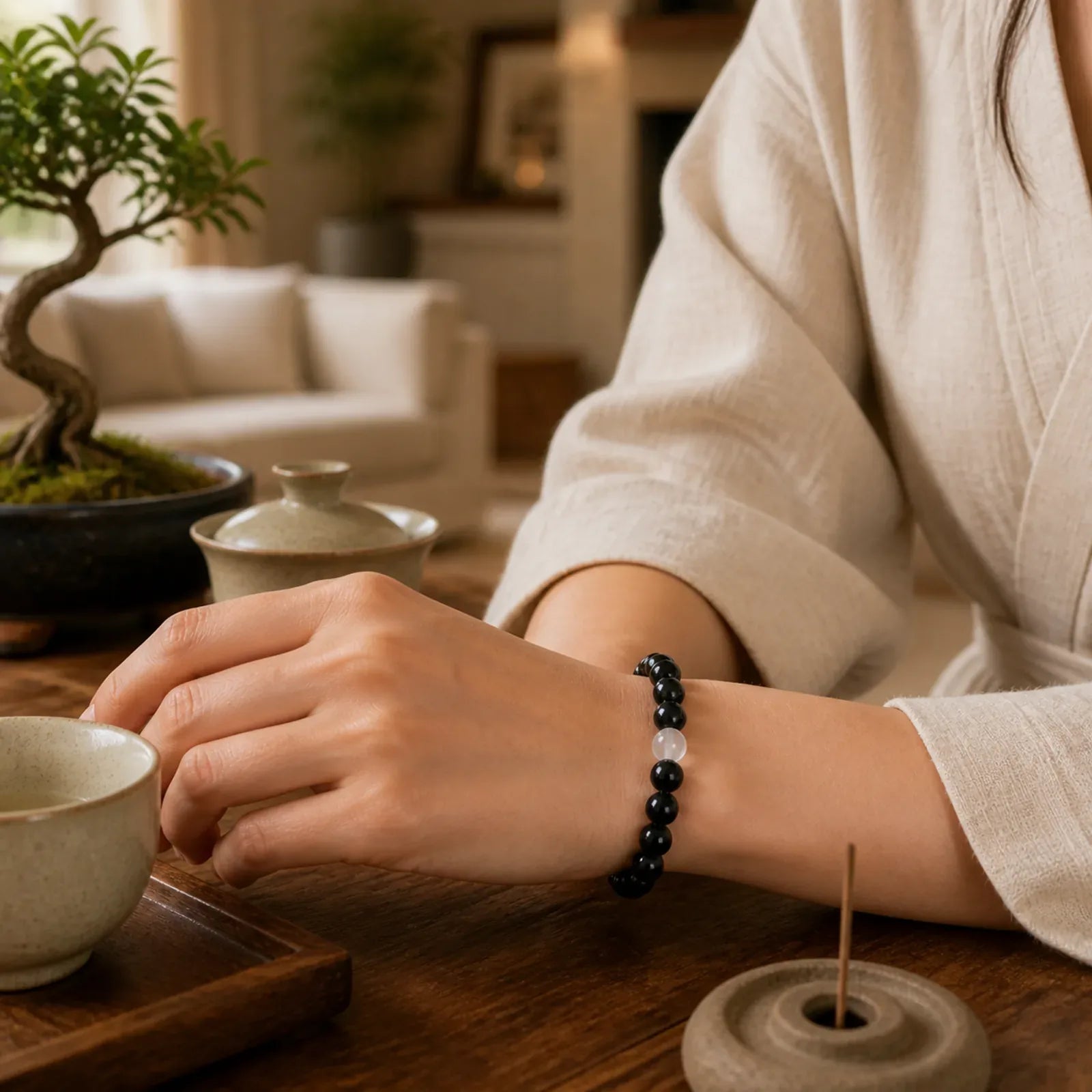 Black Tourmaline Crystal Zodiac Animal Design Resilience Bracelet featuring Tourmaline, Black Tourmaline (Schorl), Dragon