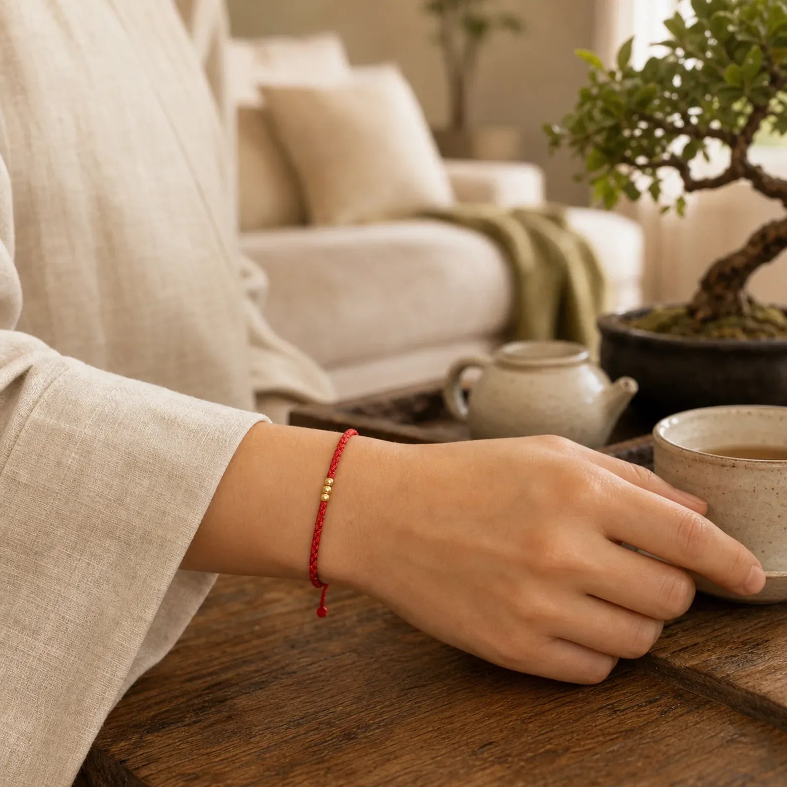 "Blessings for Clear Connections" 925 Sterling Silver Plated Gold Beads Red String Bracelet Includes Gift Message Card featuring Silver, Red String