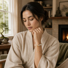"Blessings of Light and Protection" White Crystal Bracelet Includes Gift Message Card featuring Clear Quartz / White Crystal, Om, Om Mani Padme Hum