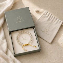 "Blessings of Light and Protection" White Crystal Bracelet Includes Gift Message Card featuring Clear Quartz / White Crystal, Om, Om Mani Padme Hum