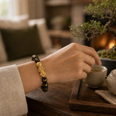 "Blessings of Protection to Attract Wealth" PiXiu Bracelet Includes Gift Message Card featuring Pixiu, Om, Obsidian