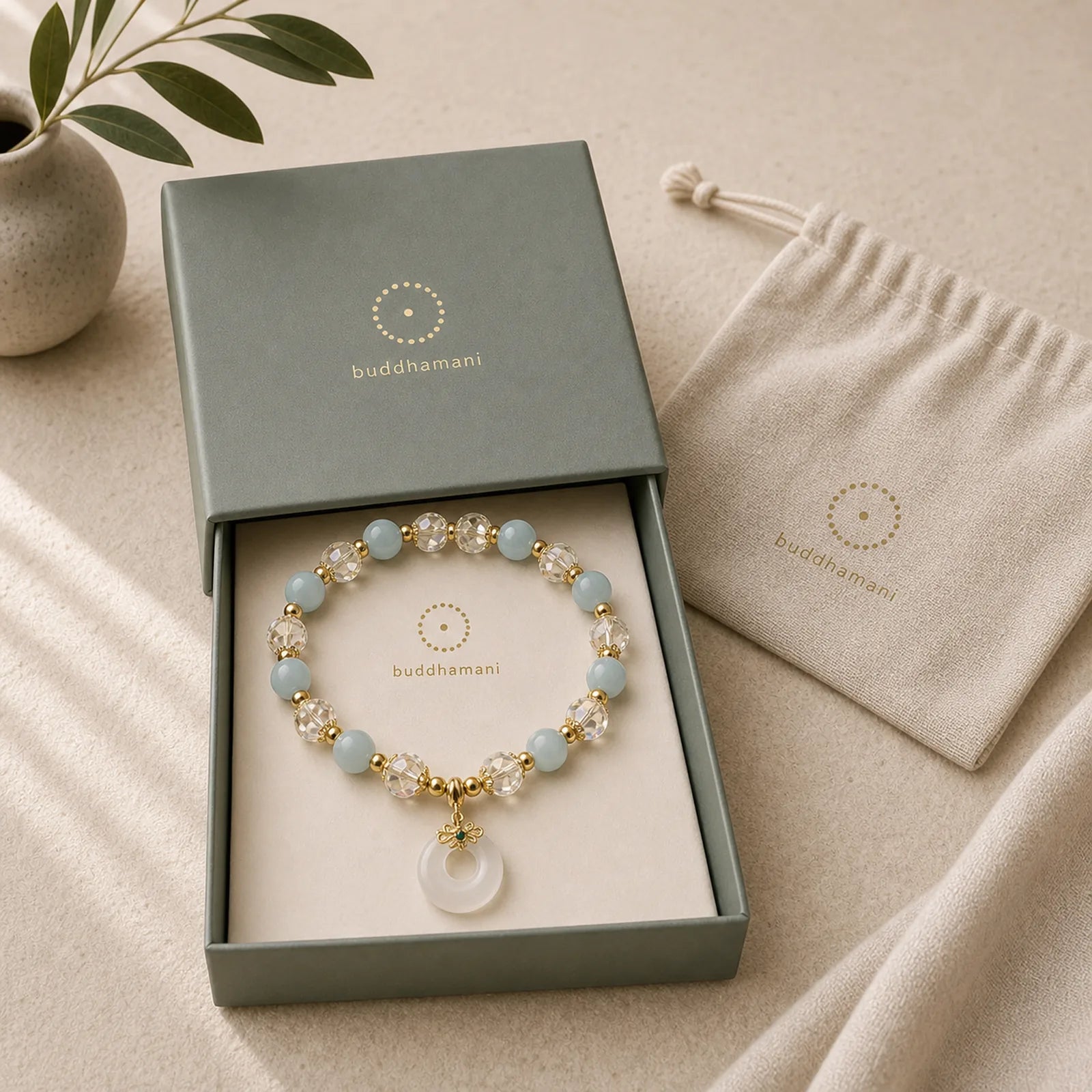 Blue Cat's Eye White Crystal Peace Buckle Meaning Balance Bracelet featuring Blue Cat's Eye, Cat's Eye / Chrysoberyl, Clear Quartz / White Crystal