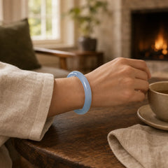 Blue Chalcedony Emotional Balance Bracelet Bangle featuring Blue Chalcedony, Chalcedony, Jade