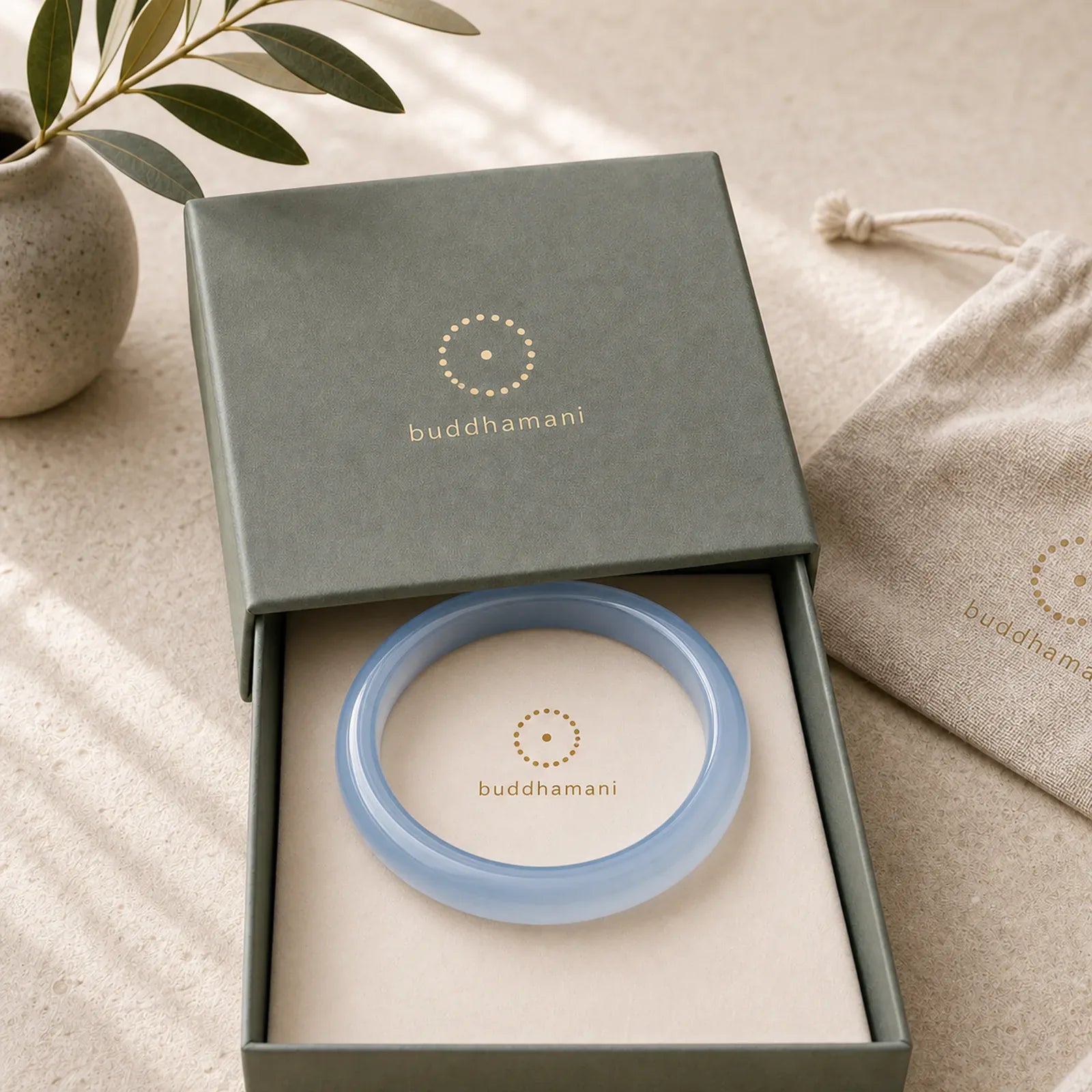 Blue Chalcedony Emotional Balance Bracelet Bangle featuring Blue Chalcedony, Chalcedony, Jade