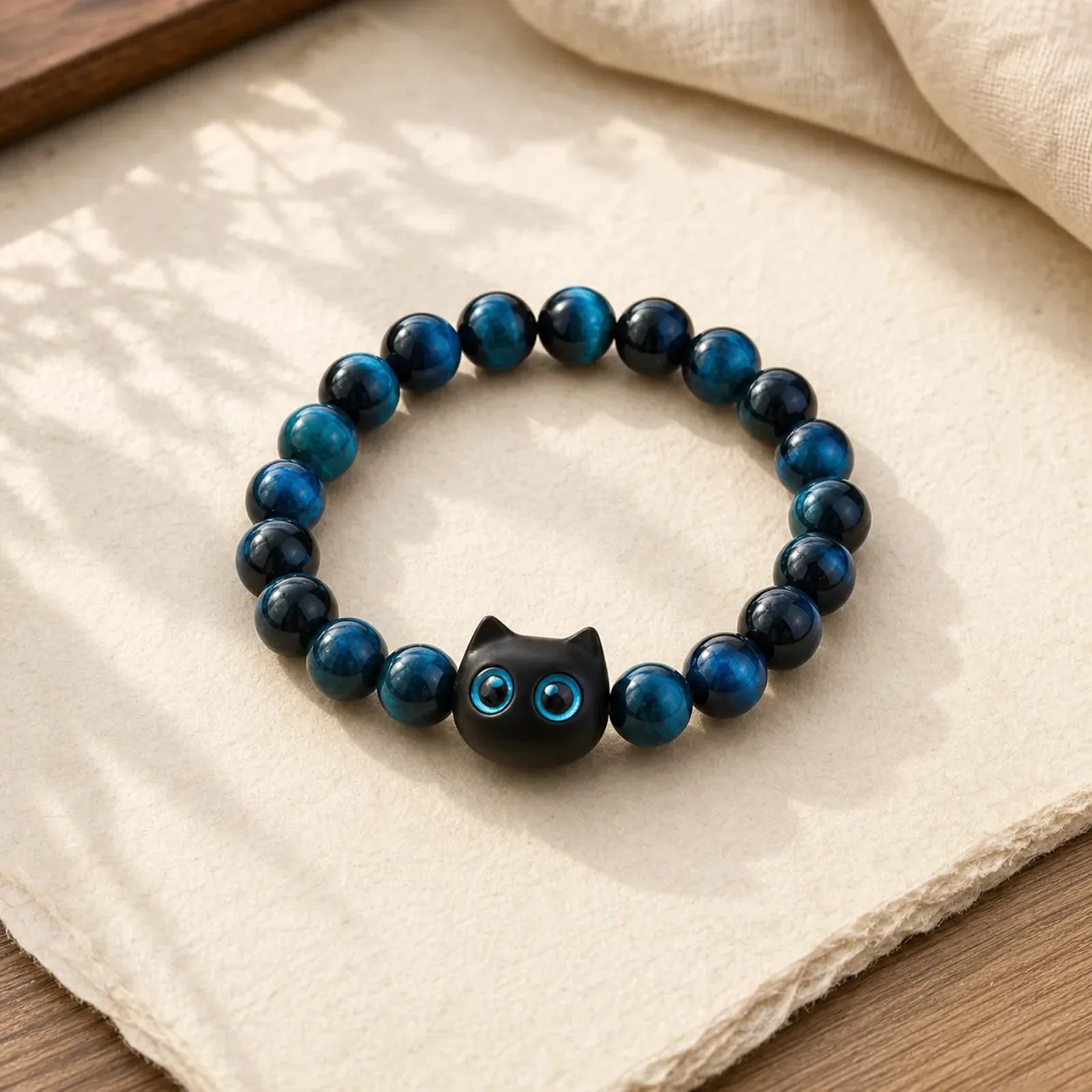 Blue Chalcedony Ivory Fruit Cat Power Bracelet featuring Blue Chalcedony, Chalcedony, Ivory Fruit