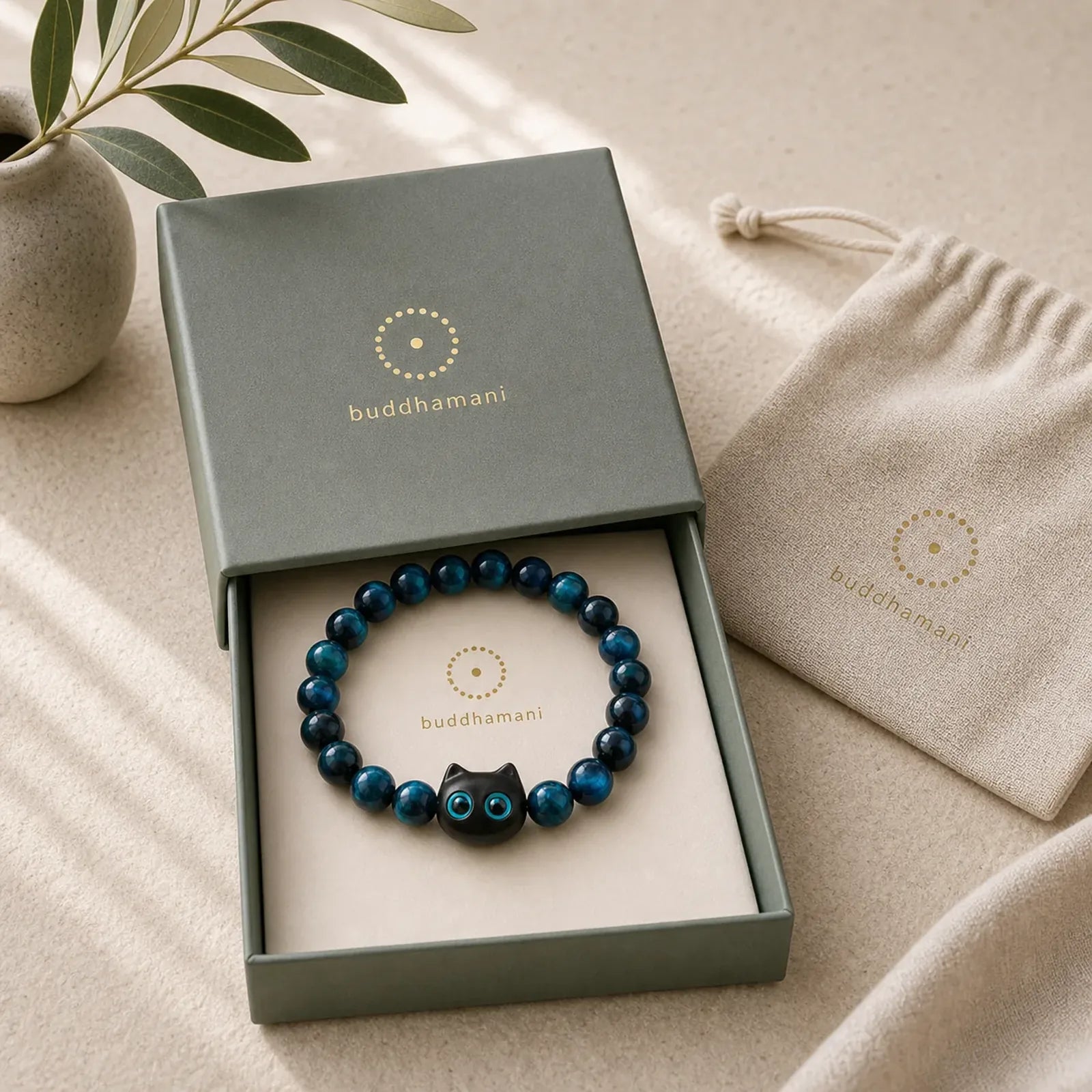 Blue Chalcedony Ivory Fruit Cat Power Bracelet featuring Blue Chalcedony, Chalcedony, Ivory Fruit