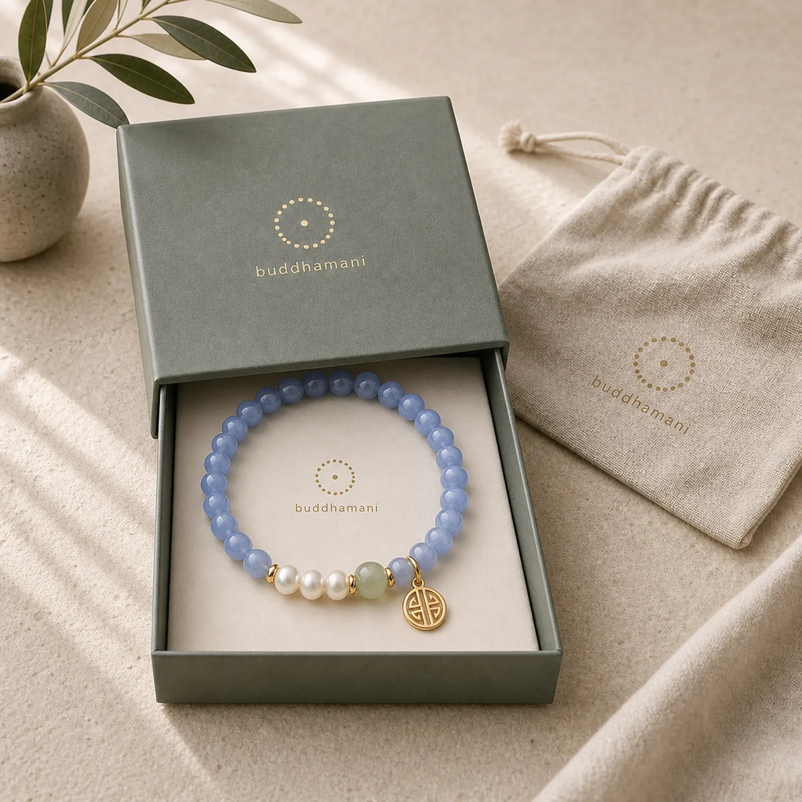 Blue Chalcedony Pearl Beads Energy Bracelet featuring Blue Chalcedony, Chalcedony, Pearl
