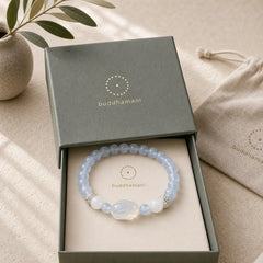 Blue Chalcedony White Agate Rabbit Emotional Balance Bracelet featuring Blue Chalcedony, Chalcedony, White Agate
