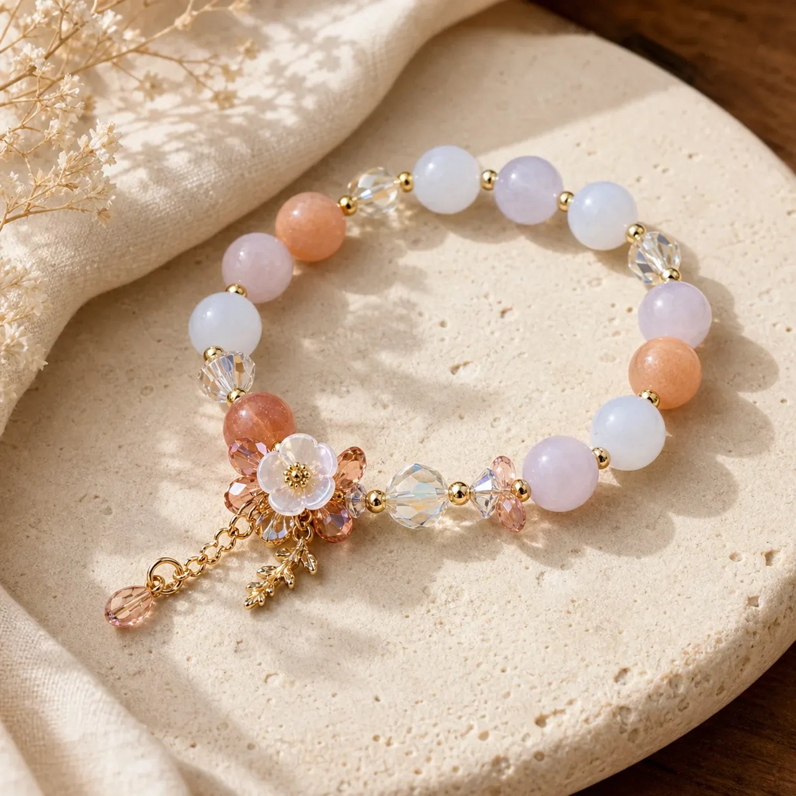 Blue Crystal Amethyst Sun Stone Green Aventurine Healing Bracelet featuring Blue Crystal, Amethyst, Sun Stone