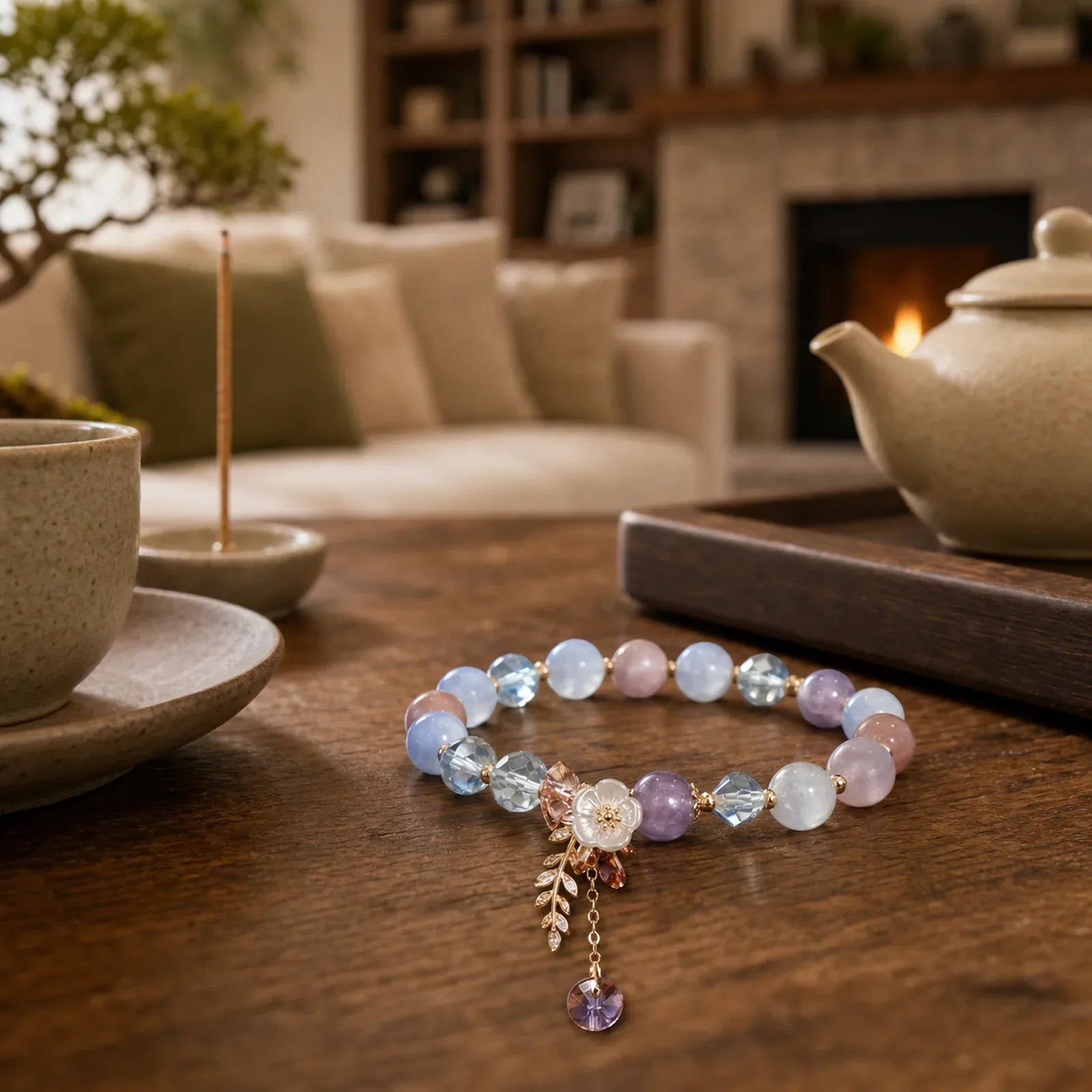 Blue Crystal Amethyst Sun Stone Green Aventurine Healing Bracelet featuring Blue Crystal, Amethyst, Sun Stone