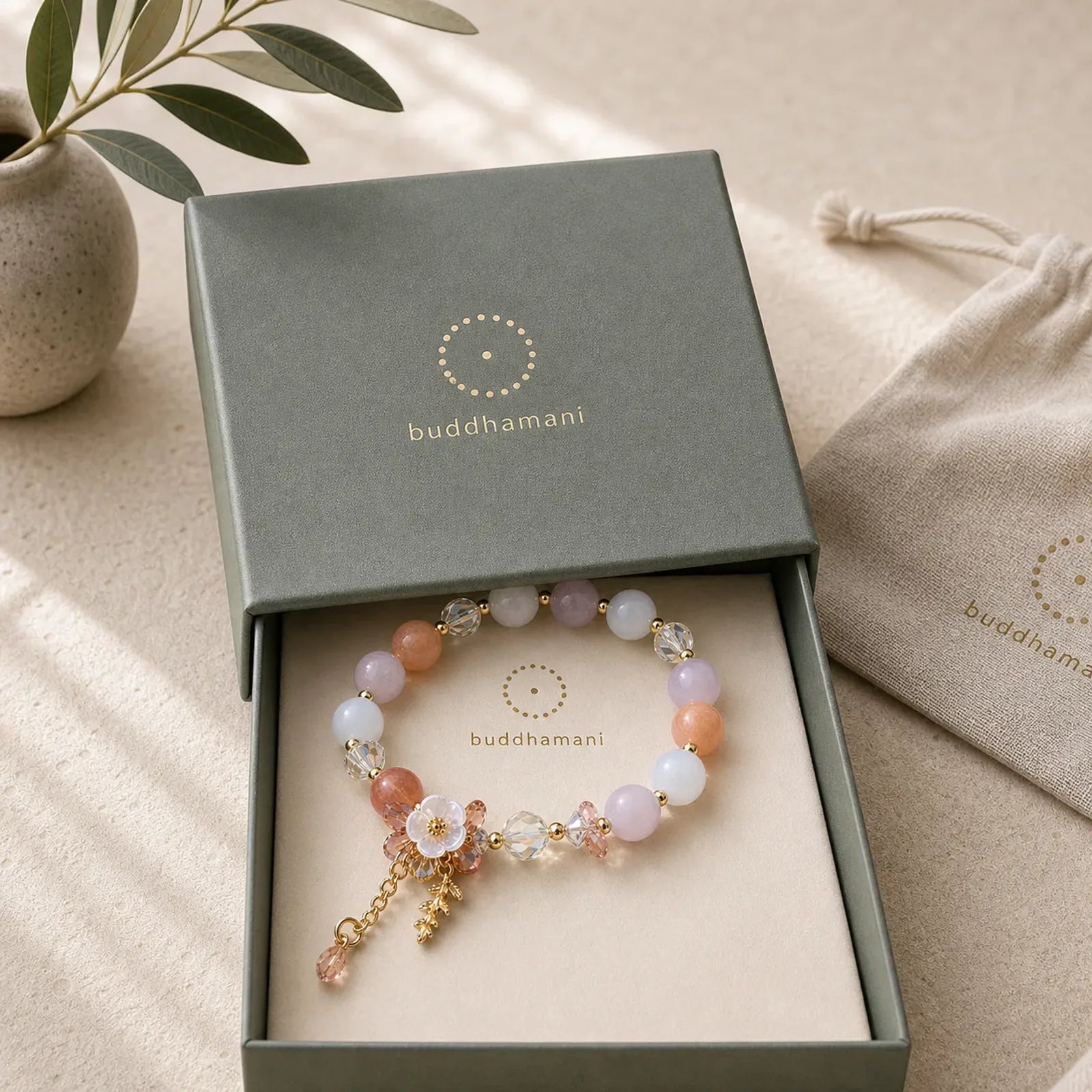 Blue Crystal Amethyst Sun Stone Green Aventurine Healing Bracelet featuring Blue Crystal, Amethyst, Sun Stone