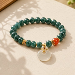 Blue Jade Beads Peace Buckle Prosperity Bracelet featuring Jade, Peace Buckle, Copper