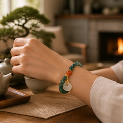Blue Jade Beads Peace Buckle Prosperity Bracelet featuring Jade, Peace Buckle, Copper