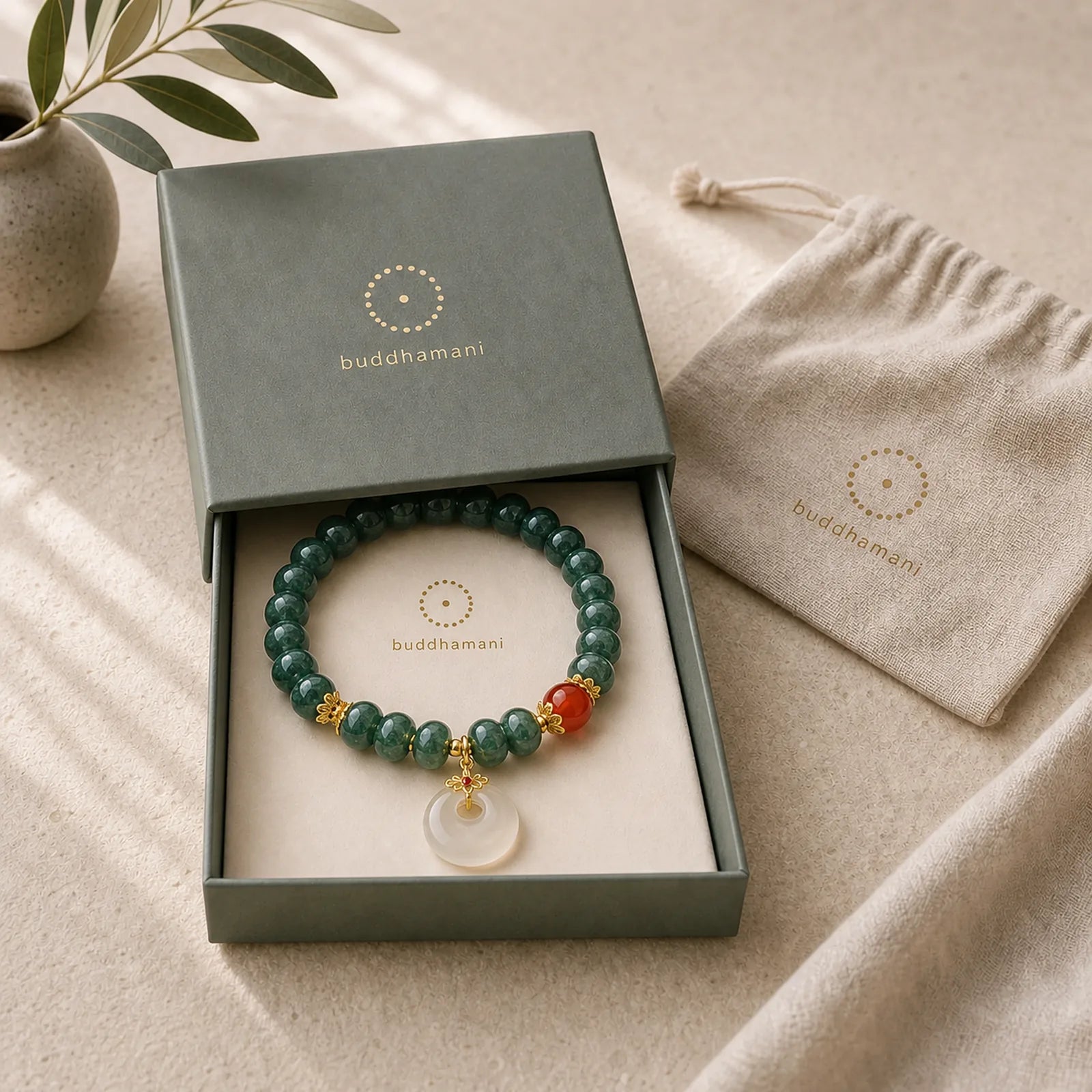 Blue Jade Beads Peace Buckle Prosperity Bracelet featuring Jade, Peace Buckle, Copper