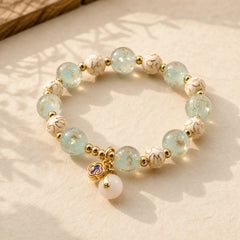 Blue Liuli Glass Blessings Bracelet featuring Five Elements