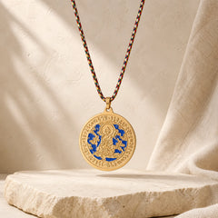 Blue Medicine Buddha Heart Mantra Titanium Steel Faith Colored Rope Necklace Pendant featuring Titanium Steel, Red String