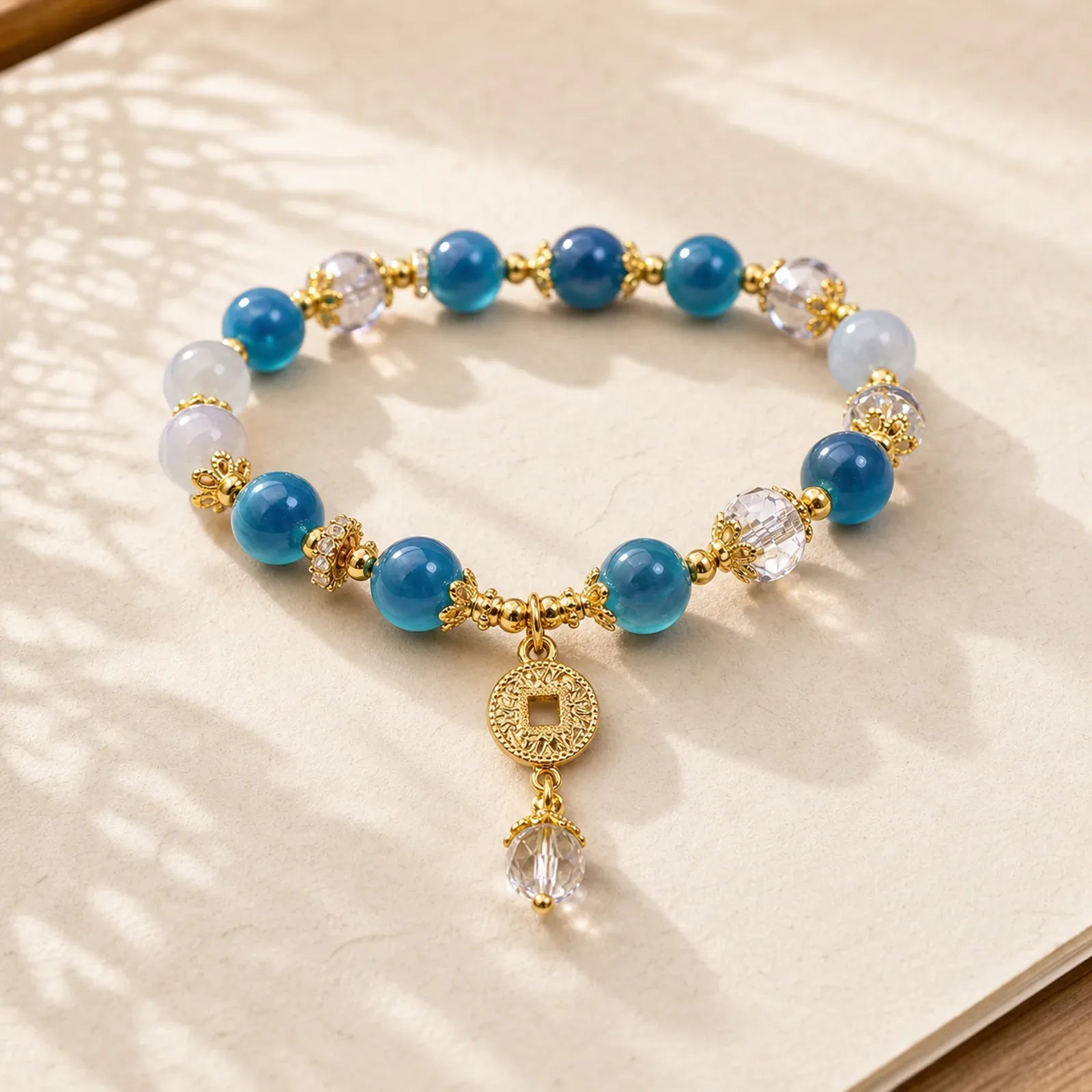 Blue Natural Candy Agate Copper Coin Balance Bracelet featuring Candy Agate, Copper