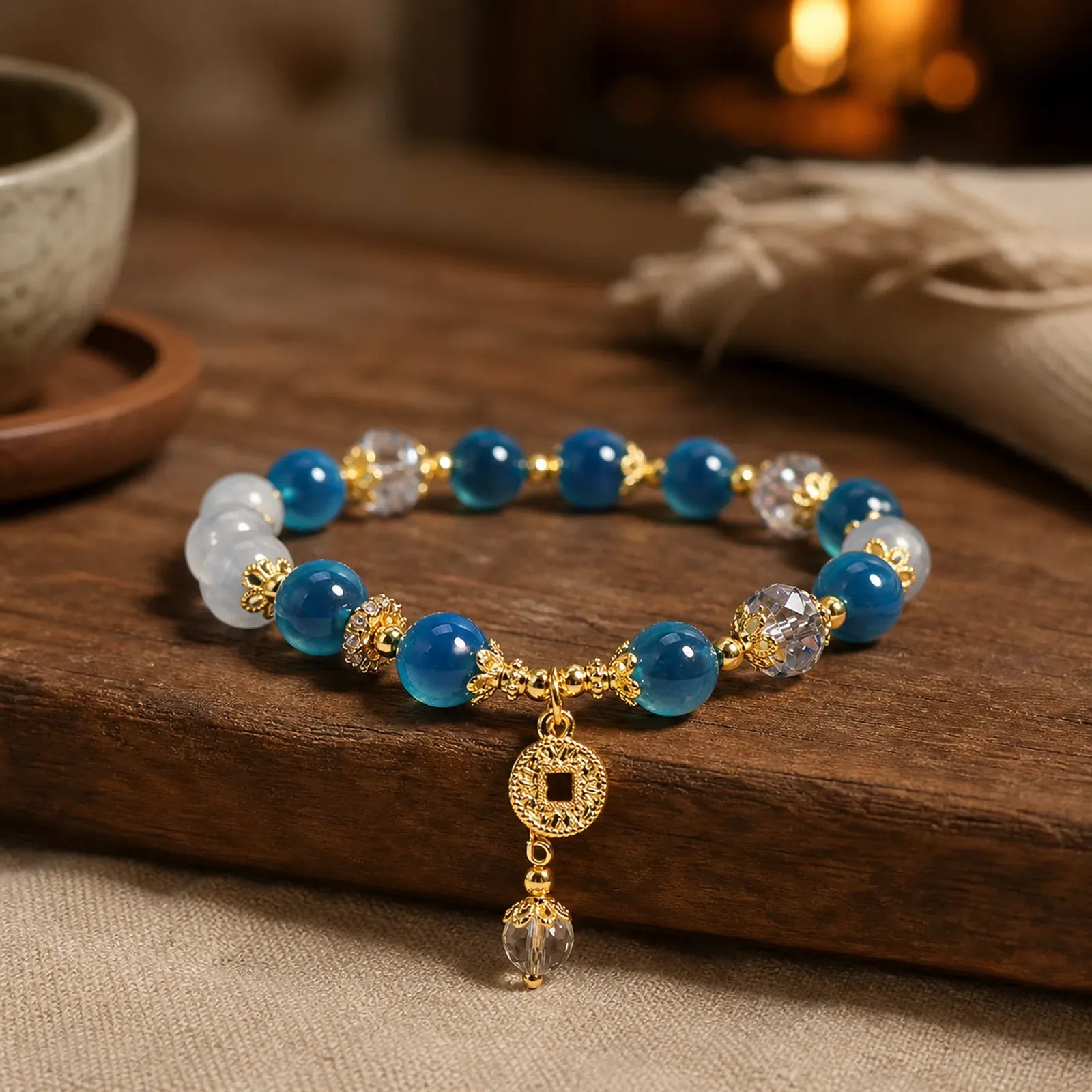 Blue Natural Candy Agate Copper Coin Balance Bracelet featuring Candy Agate, Copper