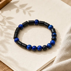 Blue Tiger Eye Black Tourmaline Strength Bracelet featuring Blue Tiger Eye, Tiger Eye, Tourmaline