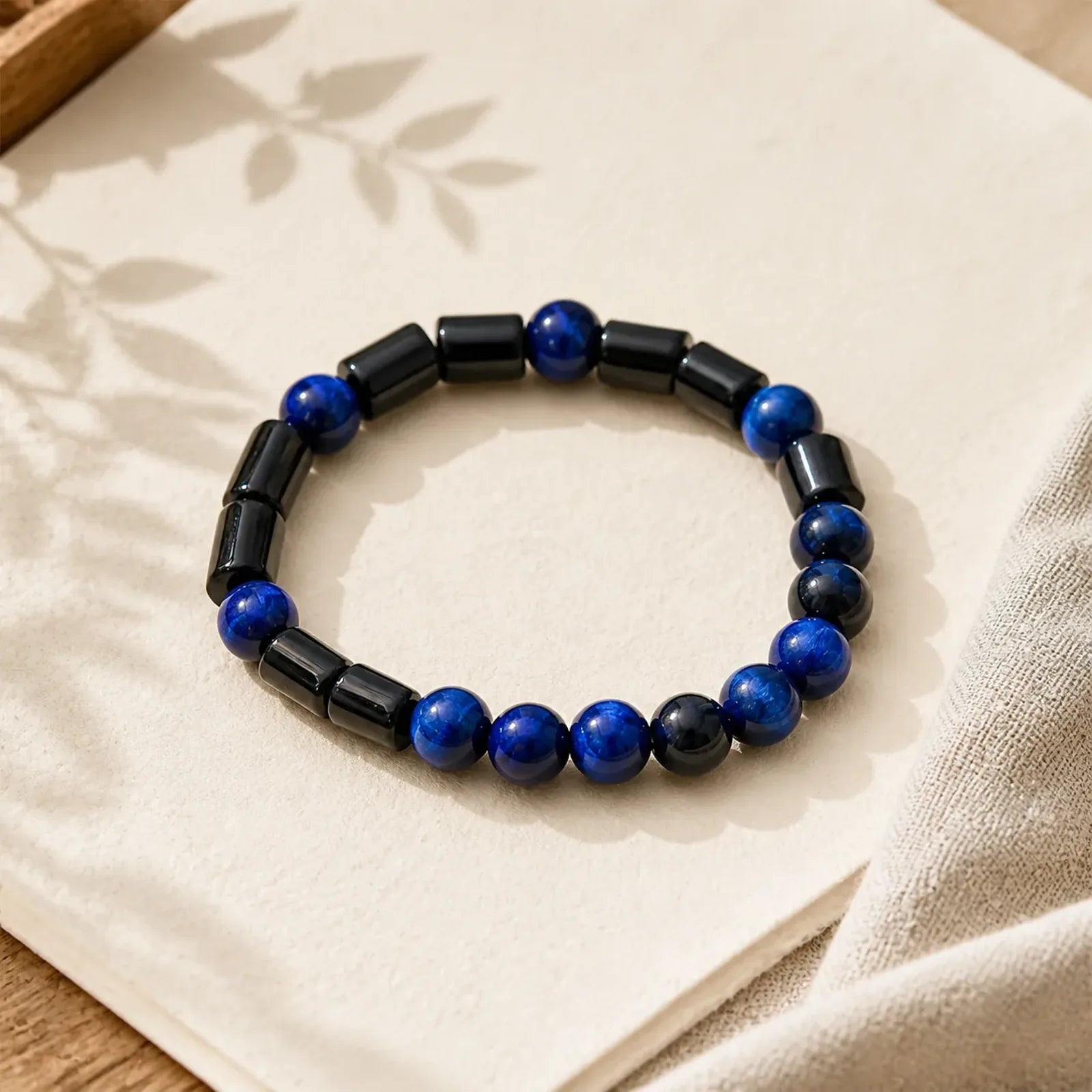 Blue Tiger Eye Black Tourmaline Strength Bracelet featuring Blue Tiger Eye, Tiger Eye, Tourmaline