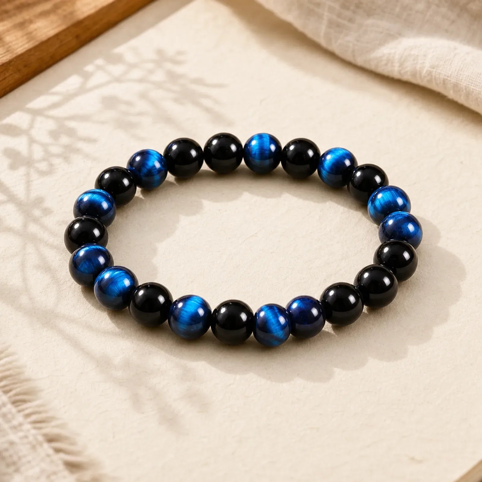 Blue Tiger Eye Black Tourmaline Strength Bracelet featuring Blue Tiger Eye, Tiger Eye, Tourmaline