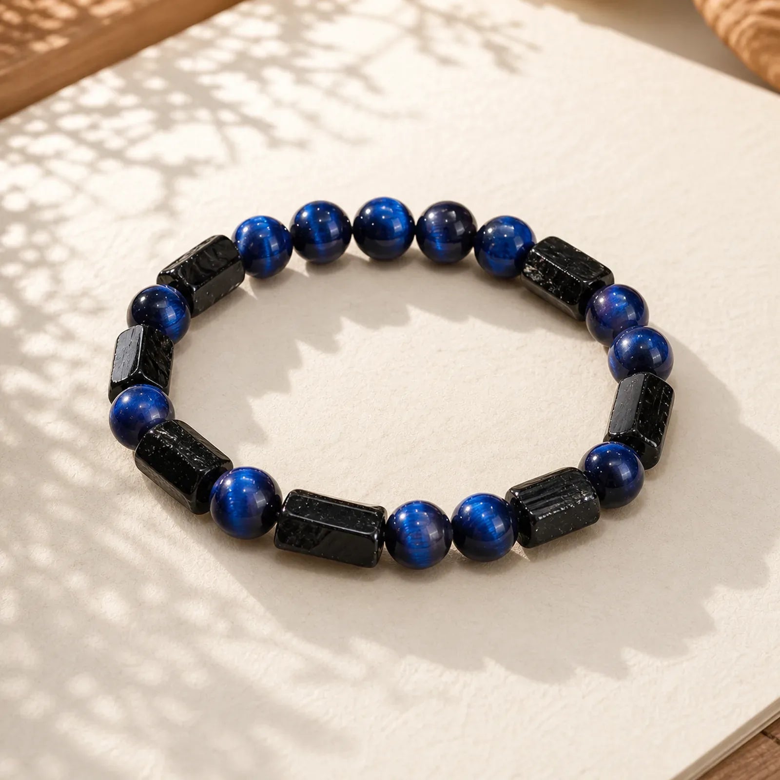 Blue Tiger Eye Black Tourmaline Strength Bracelet featuring Blue Tiger Eye, Tiger Eye, Tourmaline