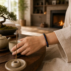 Blue Tiger Eye Black Tourmaline Strength Bracelet featuring Blue Tiger Eye, Tiger Eye, Tourmaline