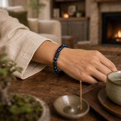 Blue Tiger Eye Black Tourmaline Strength Bracelet featuring Blue Tiger Eye, Tiger Eye, Tourmaline