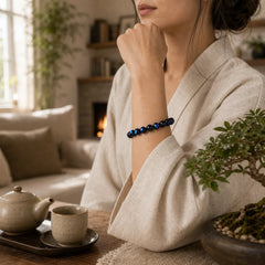 Blue Tiger Eye Black Tourmaline Strength Bracelet featuring Blue Tiger Eye, Tiger Eye, Tourmaline