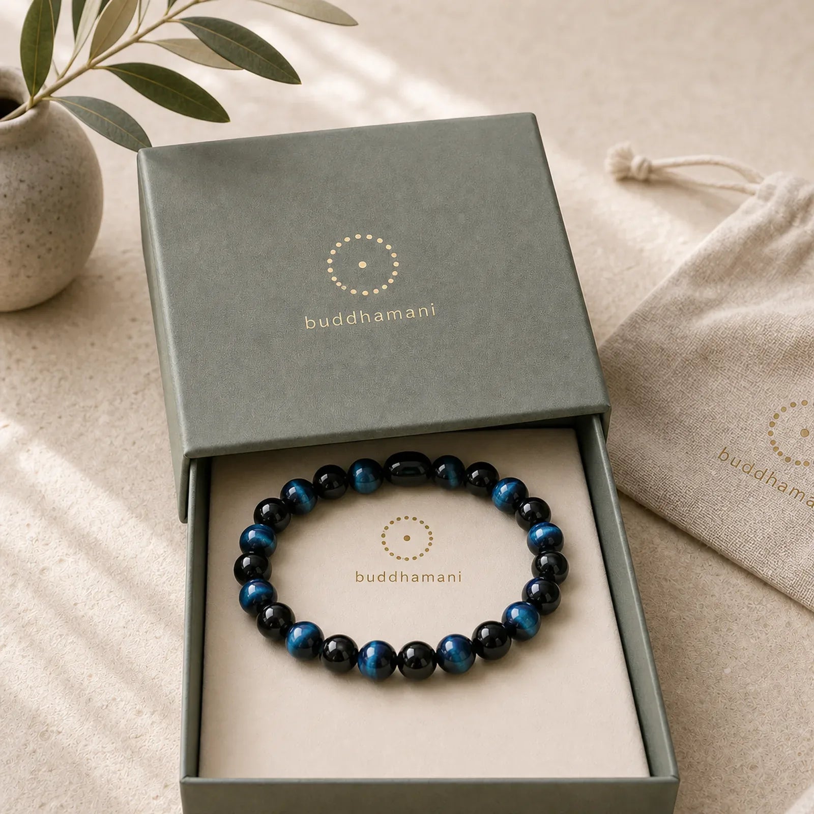 Blue Tiger Eye Black Tourmaline Strength Bracelet featuring Blue Tiger Eye, Tiger Eye, Tourmaline