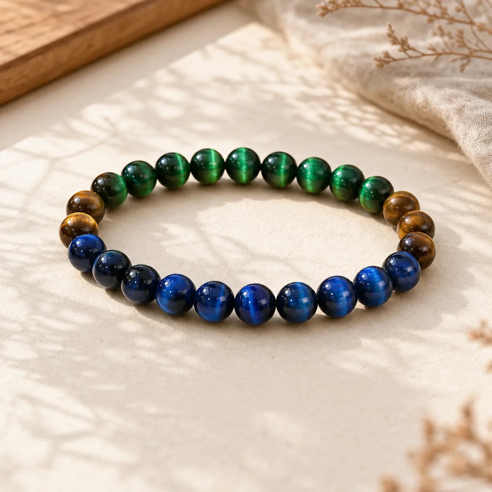 Blue Tiger Eye Green Tiger Eye Tiger Eye Balance Bracelet featuring Blue Tiger Eye, Tiger Eye, Green Tiger Eye