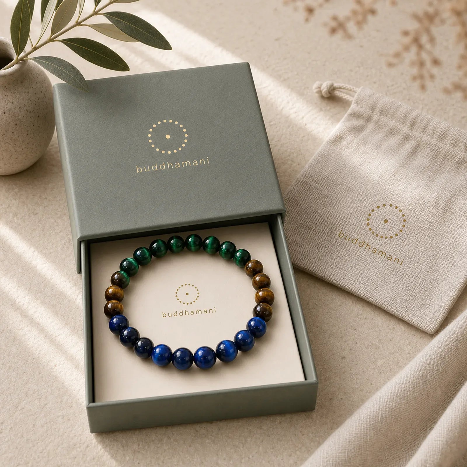 Blue Tiger Eye Green Tiger Eye Tiger Eye Balance Bracelet featuring Blue Tiger Eye, Tiger Eye, Green Tiger Eye