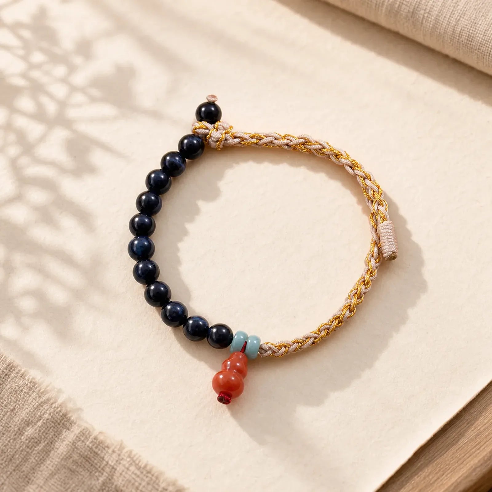 Blue Tiger Eye Hand-Woven Gourd Strength Bracelet featuring Blue Tiger Eye, Tiger Eye, Red Aventurine