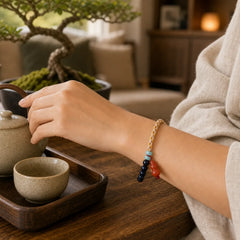 Blue Tiger Eye Hand-Woven Gourd Strength Bracelet featuring Blue Tiger Eye, Tiger Eye, Red Aventurine