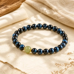 Blue Tiger Eye Hetian Jade Round Beads Intuition Bracelet featuring Blue Tiger Eye, Tiger Eye, Jade