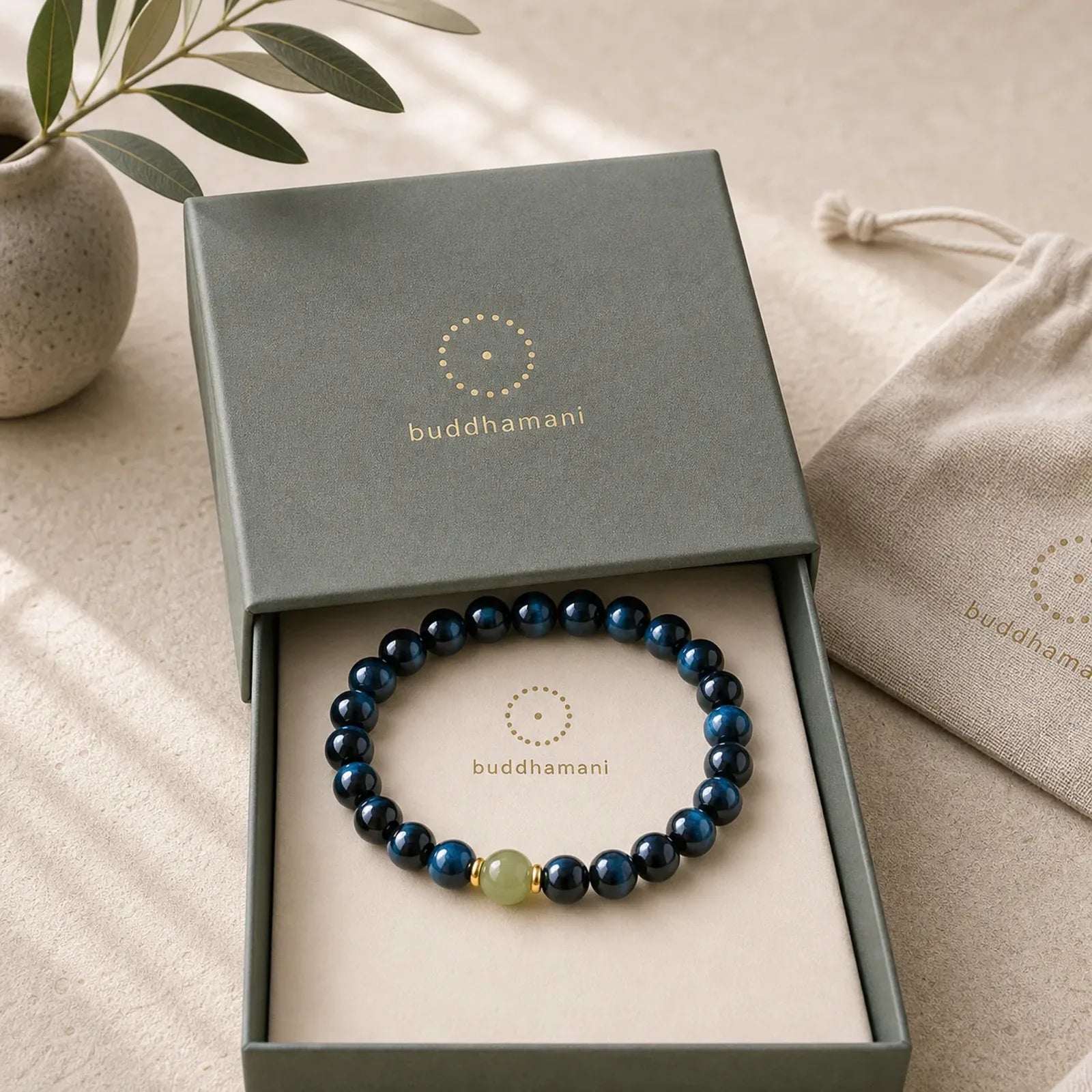 Blue Tiger Eye Hetian Jade Round Beads Intuition Bracelet featuring Blue Tiger Eye, Tiger Eye, Jade
