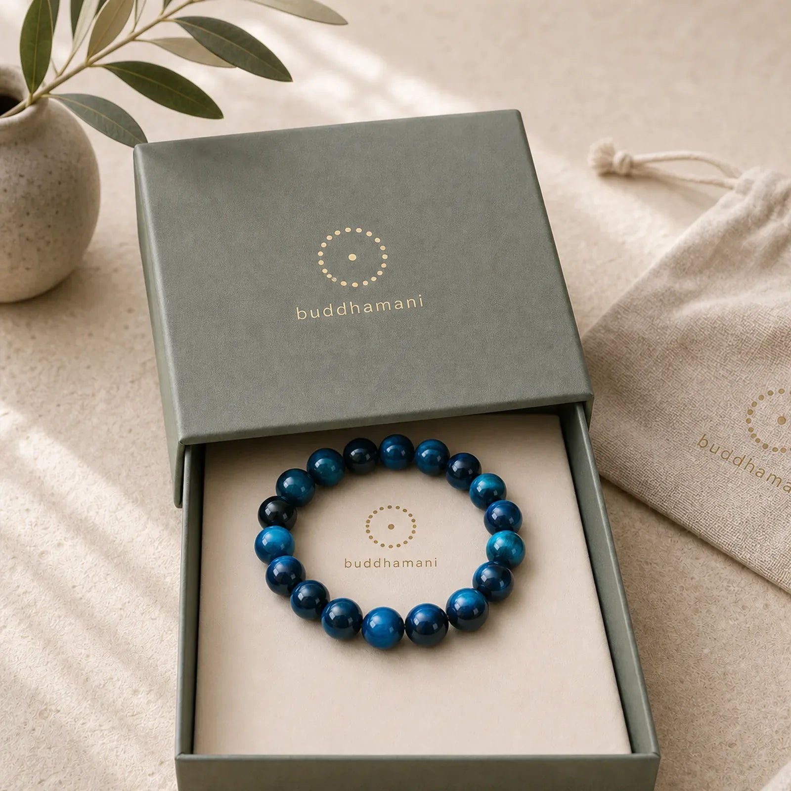 Blue Tiger Eye Protection Bracelet featuring Blue Tiger Eye, Tiger Eye