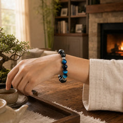 Blue Tiger Eye Silver Sheen Obsidian Strength Bracelet featuring Blue Tiger Eye, Tiger Eye, Silver