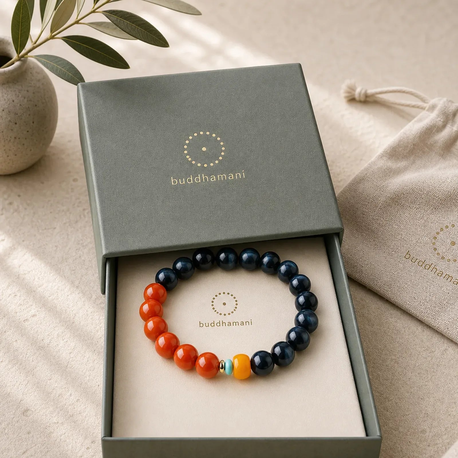 Blue Tiger Eye South Red Agate Power Round Bead Bracelet featuring Blue Tiger Eye, Tiger Eye, South Red Agate
