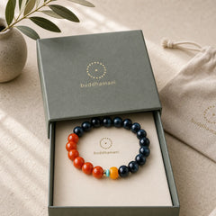 Blue Tiger Eye South Red Agate Power Round Bead Bracelet featuring Blue Tiger Eye, Tiger Eye, South Red Agate