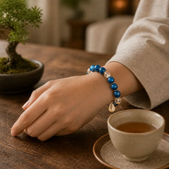 Blue Tiger Eye White Crystal Water Drop Strength Bracelet featuring Blue Tiger Eye, Tiger Eye, Clear Quartz / White Crystal