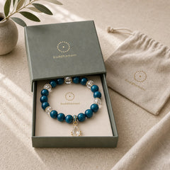 Blue Tiger Eye White Crystal Water Drop Strength Bracelet featuring Blue Tiger Eye, Tiger Eye, Clear Quartz / White Crystal
