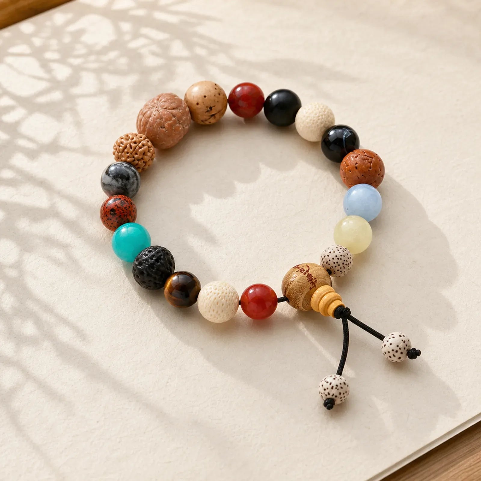 Bodhi Seed Agate Wisdom Harmony Wrist Mala Bracelet featuring Bodhi Seed, Frosted Stone, Bamboo