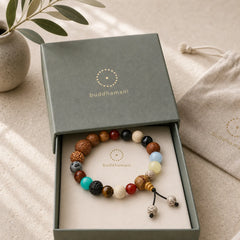 Bodhi Seed Agate Wisdom Harmony Wrist Mala Bracelet featuring Bodhi Seed, Frosted Stone, Bamboo