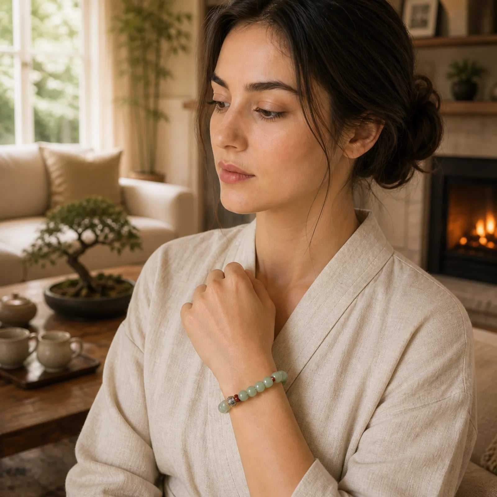 Bodhi Seed Auspicious Cloud Fu Character Bead Peace Bracelet featuring Bodhi Seed, Fu Character, Small Leaf Red Sandalwood
