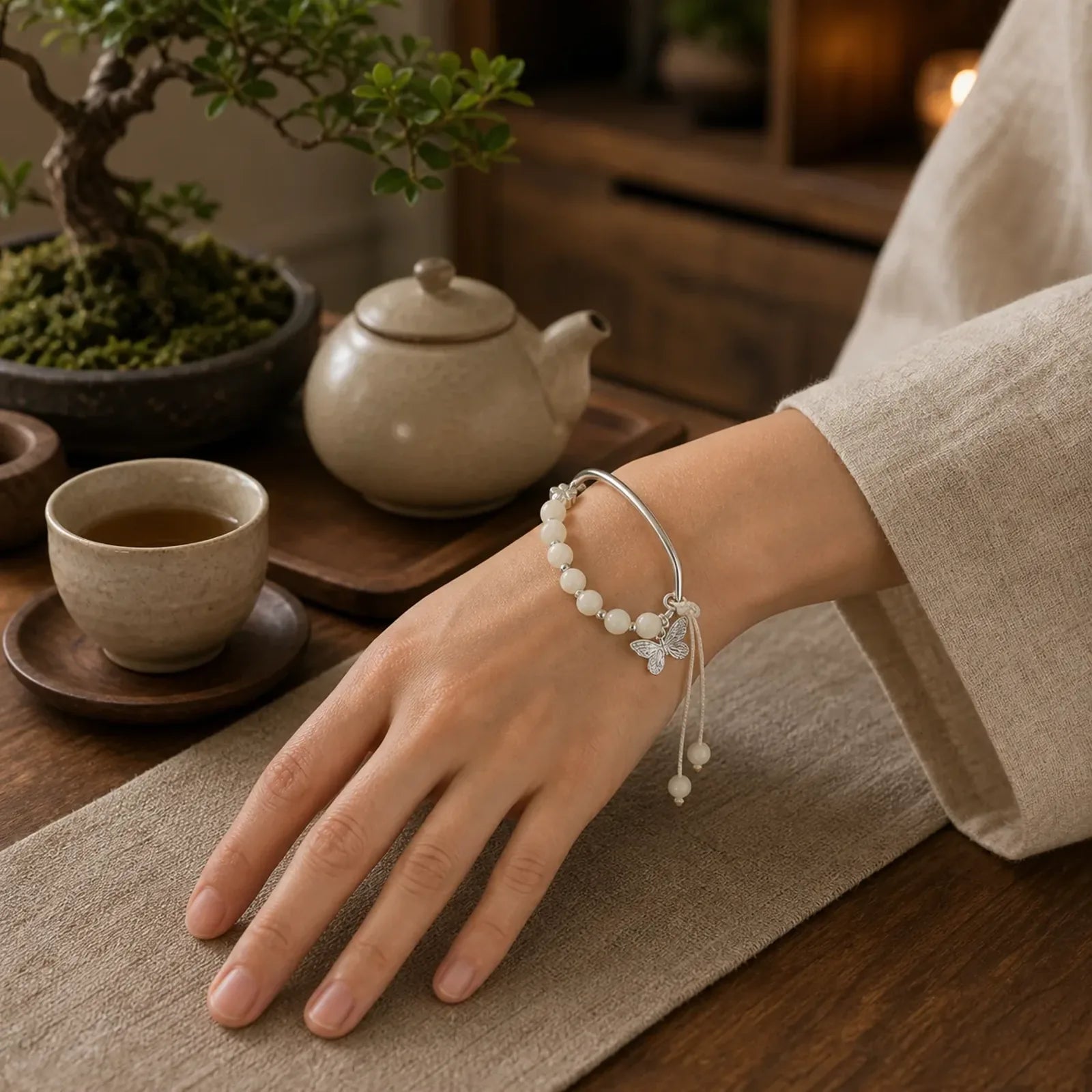 Bodhi Seed Butterfly Lotus Luck Wealth Bracelet Bangle featuring Bodhi Seed, Butterfly, Lotus