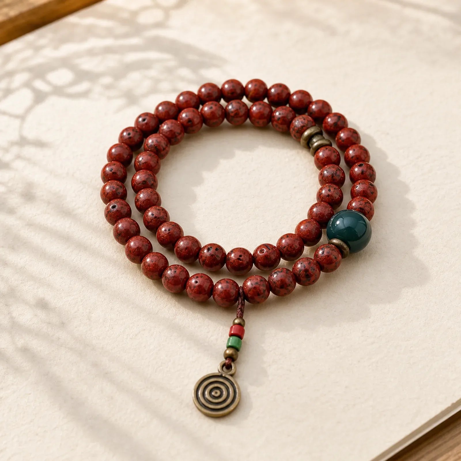 Bodhi Seed Cyan Jade Copper Peace Luck Bracelet featuring Bodhi Seed, Cyan Jade, Jade